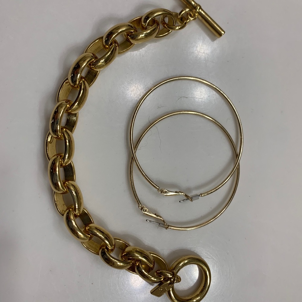 Lauren Ralph Lauren chunky gold bracelet and hoops